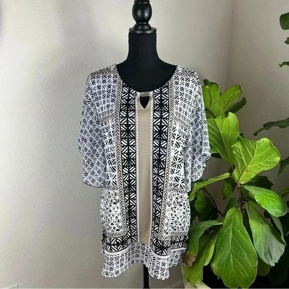 Jm Collection Women’s Sheer Sleeve Pullover Top Size Large - Picture 6 of 8